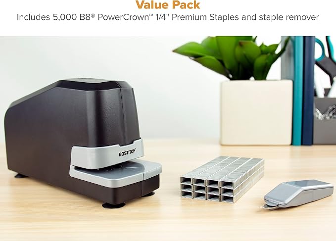 Bostitch Office Impulse 30 Sheet Electric Stapler Value Pack - Heavy Duty, Black (02638) & Bostitch Standard Staples, 1/4" Length,Full Strip Staples, 5000 Per Box, 5-Pack