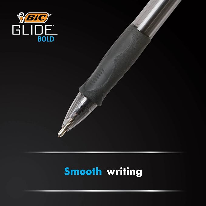 BIC Glide Bold Retractable Ball Pen, Bold Point (1.6mm), Blue, 12-Count, Rubber Grip for Comfortable Writing, Case(Pack of 18, 216 Count Total)