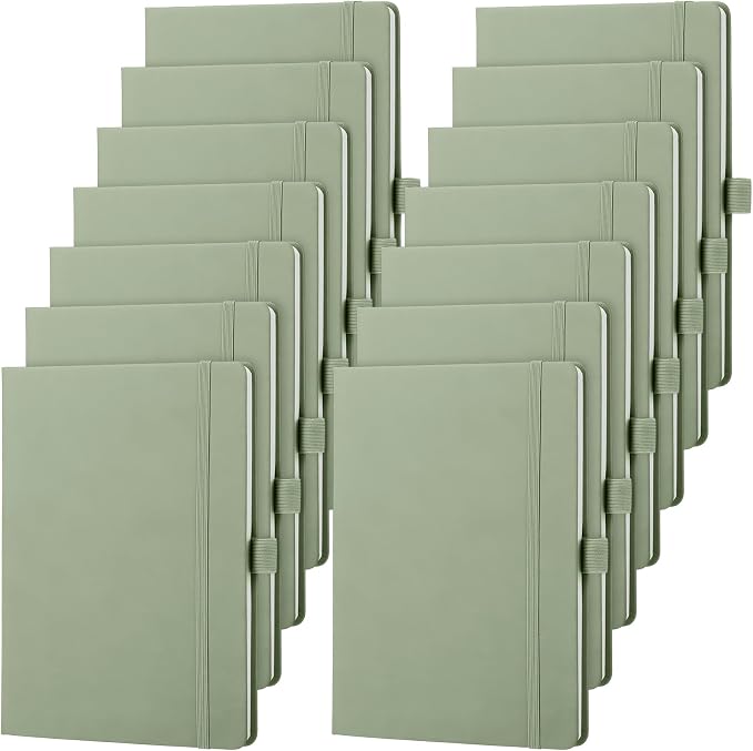 Laumoi 14 Pack Hardcover Journal Notebooks Bulk A5/A4/B5 Journaling Notebook Wide Ruled PU Leather Ruled Lined Journals with Pen Holder for School Business Work Writing (Sage Green,A5)