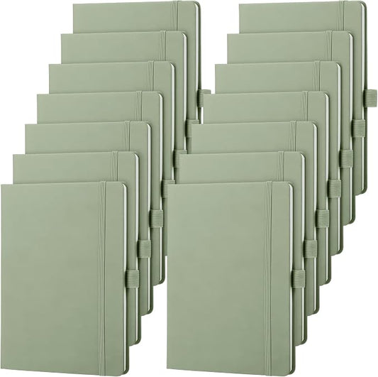 Laumoi 14 Pack Hardcover Journal Notebooks Bulk A5/A4/B5 Journaling Notebook Wide Ruled PU Leather Ruled Lined Journals with Pen Holder for School Business Work Writing (Sage Green,A5)