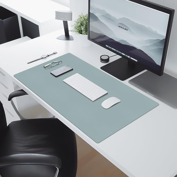 Large Desk Pad Mat, Leather Blue Desk Mat for Desktop, Computer Desk Mouse Pad Non-Slip, Waterproof Keyboard Mat for Office/Home/Decor, 31.5" x 15.7"