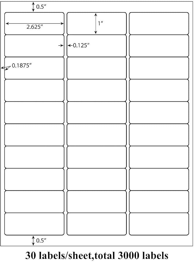 9527 Product 30 up 1 x 2-5/8 Sticker Labels Shipping Address Labels 2000 Sheets SKU Labels for Laser/Ink Jet Printer,Total 60000 Labels