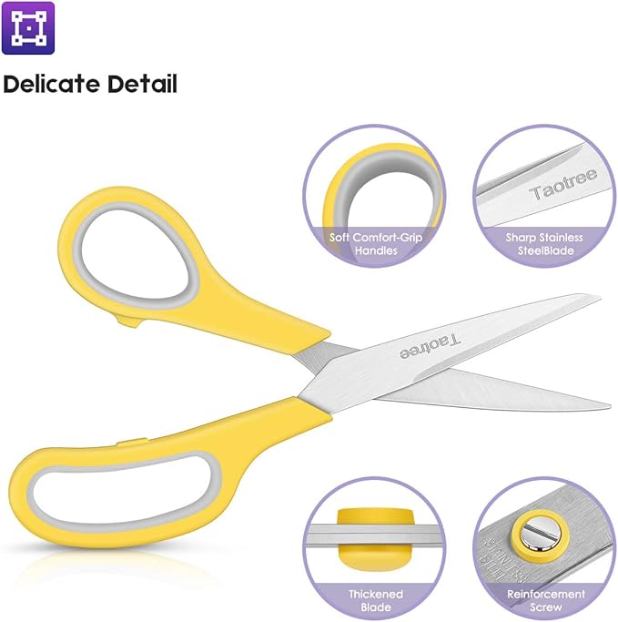 Scissors for Office, Taotree 8"Scissors All Purpose Bulk Set of 5-Pack | School Supplies Student Teacher Classroom, Sharp Craft Shears for Office Home Sewing Fabric, Right/Left Handles, Same Size