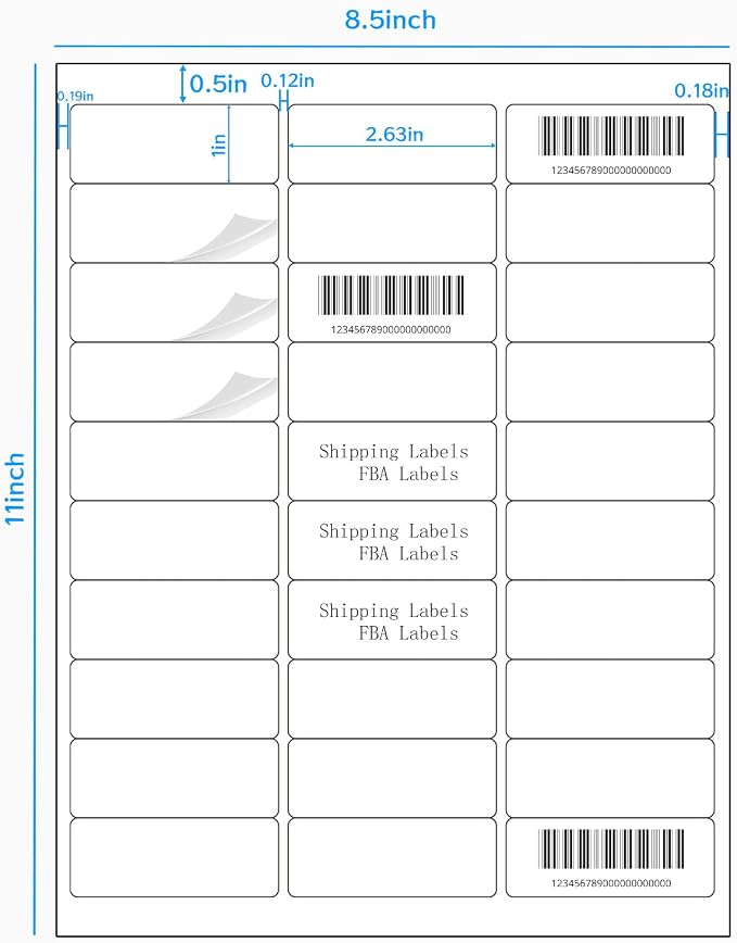 1" x 2-5/8" Address Labels 600 Labels Sticker Paper for Laser/Inkjet Printer Mailing Labels 8.5"×11"-White/20 Sheet
