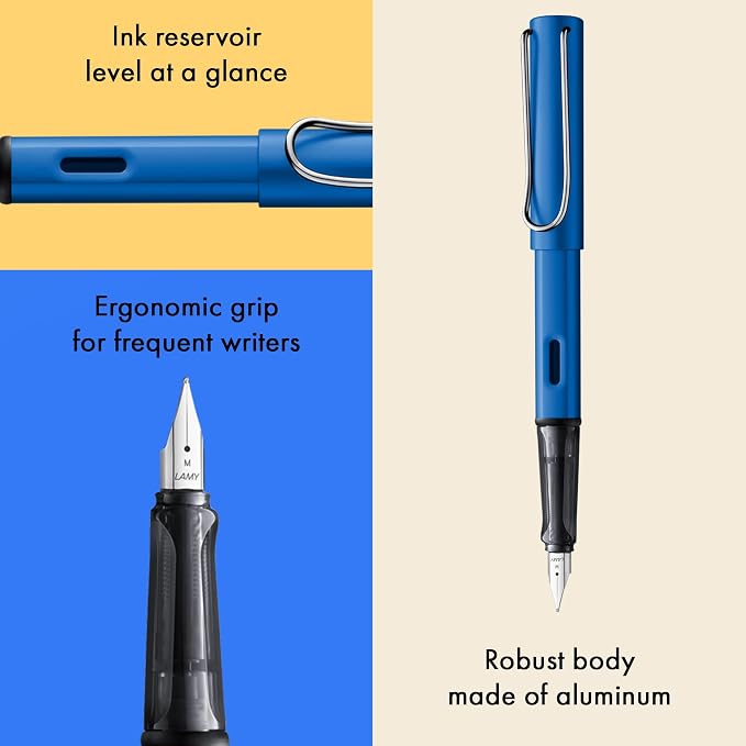 LAMY AL-star oceanblue - Fountain Pen with ergonomic grip & polished steel nib in size B - lightweight aluminum body - including LAMY T 10 blue cartridge - Right-Handed