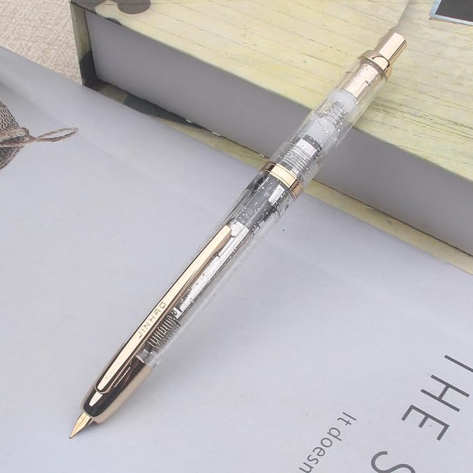 JINHAO 20 transparent Press Fountain Pen Retractable EF/F Nib Plastic with Clip Writing Ink Converter