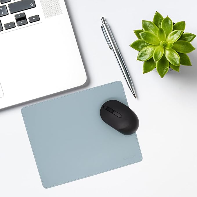 Leather Mouse Pad - Wood Mouse Pads with Stitched Edge,PU Non-Slip Mouse Mat,Double Side Mousepad,Waterproof Gaming Mouse Pad for Desk,Laptop,Office & Home,10.2" x 8.3",1 Pack (Azury)