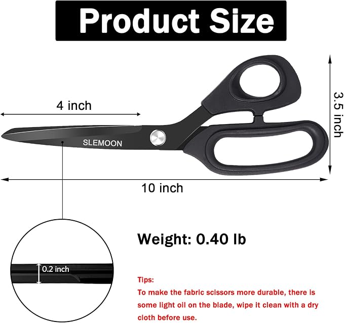 10" Scissors All Purpose, Heavy Duty Scissors for Office,Black | Premium Stainless Steel Sharp Blade,Comfort Grip Soft Handles for Fabric,Paper,Leather,Clothing, Sewing & Crafting DIY