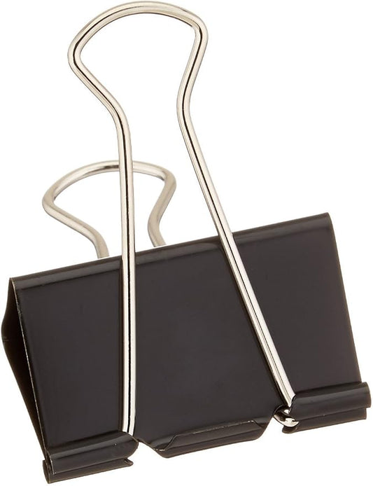 1InTheOffice Large Binder Clips - Black Metal, 2" Size, 1" Capacity 12 Pack