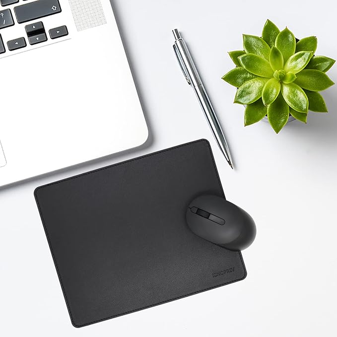 Leather Mouse Pad - Wood Mouse Pads with Stitched Edge,PU Non-Slip Mouse Mat,Double Side Mousepad,Waterproof Gaming Mouse Pad for Desk,Laptop,Office & Home,10.2" x 8.3",1 Pack (Black)