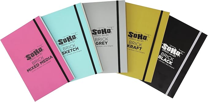 SoHo Urban Artist Brick Sketchbook Journals for Sketching, Drawing, Colored Pencils, Graphite, and More - Mixed Media 5.5"x8.5" (200 GSM, 40 Sheets) - 2 Pack