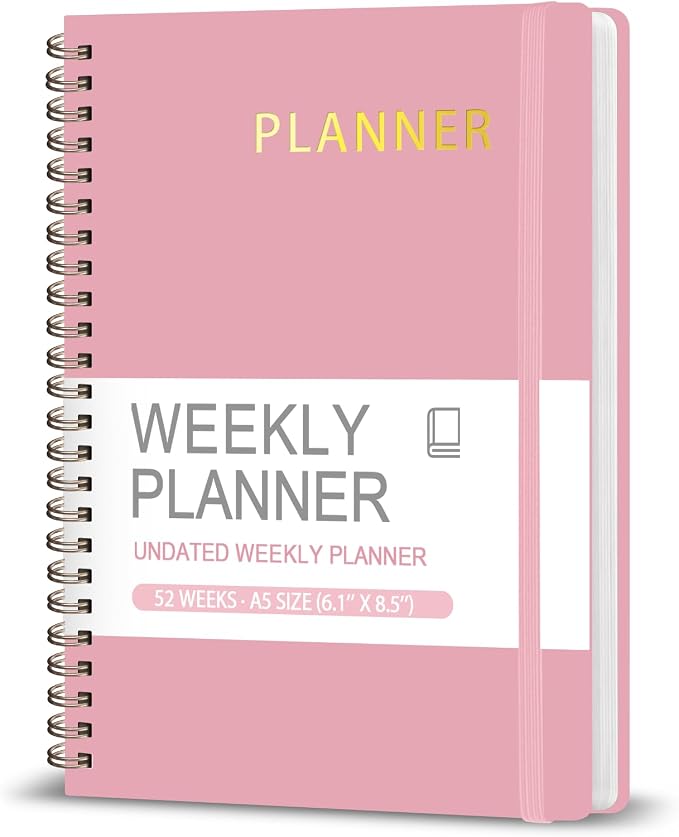 Undated Weekly Planner, Weekly To Do List Notebook, A5 Daily Planner | Office School Supplies, Spiral Binding, Inner Pocket, Goal, Organizer, Habit Tracker