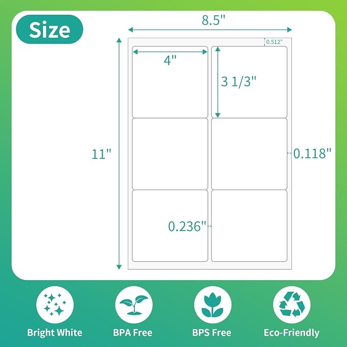 6 UP Labels, 4" x 3-1/3" Shipping Address Labels for Laser Inkjet Printer | Mailing Labels, Self Adhesive White Sticker Paper, Blank Mailing Paper (3000 Sheet=18000 Labels)
