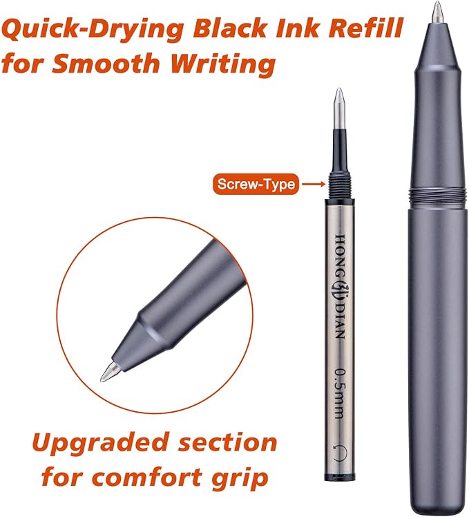 HONG DIAN M2 Black Forest Mini Rollerball Pen, Fine Point 0.5mm, Sleek Aluminium Pocket Pen with Black Ink Refill, Ideal for Travel & Signature (Space Gray)