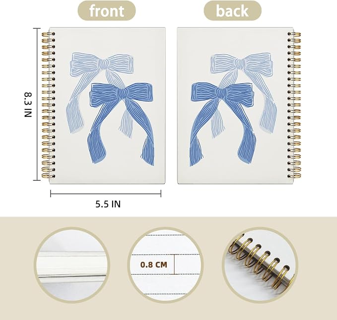 Bow Notebook Journal, Retro Coquette Bowknot Bow Spiral Notebook, Coastal Granddaughter Aesthetic College Ruled Hardcover Spiral Notebook Journal for Work Notes Journaling 5.5x8.3