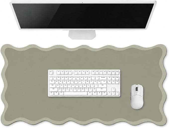 Hahafelt Scalloped Desk Mat Large Desk Pad Cute Coquette Table Mat Back to School Preppy Table Make up Pad Nonslip Graduation Gift with Stitching Waterproof Gaming(Sage Green,31.5 x 15.8 Inches)