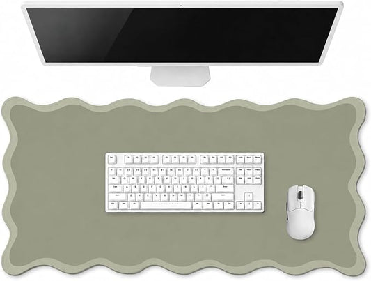 Hahafelt Scalloped Desk Mat Large Desk Pad Cute Coquette Table Mat Back to School Preppy Table Make up Pad Nonslip Graduation Gift with Stitching Waterproof Gaming(Sage Green,31.5 x 15.8 Inches)