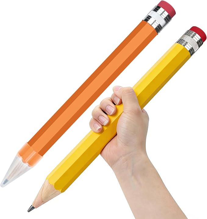 Giant Pencil, 14 Inch Big Jumbo Pencils, Funny Oversized Huge Comically Large Pencil with Cap for Prop/Gifts/Decor(Yellow/Orange)