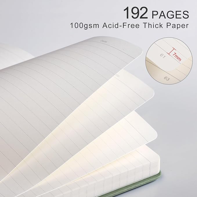 Lined Journal Notebook for Women Men, 192 Pages, A5 (5.7'' x 8.3'') | Hardcover Leather Notebook with 100GSM Thick Paper for Writing, Travel, Business, Office, Prayer (Light Green)