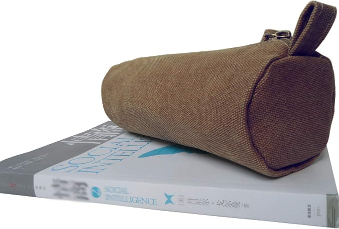 Heavy Canvas Stationery Portable Compact Simple Zipper Pencil Case and Durable Small Medicine Bag 1 Pack Khaki