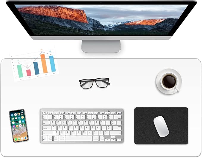 Clear Desk Pad 14 x 30 Inches Plastic Desk Mat Transparent Round Edge Laptop Desk Writing Mat on Top of Desks Spill-Resistant Desk Cover Protector with Mouse Pad for Office Computer Dresser