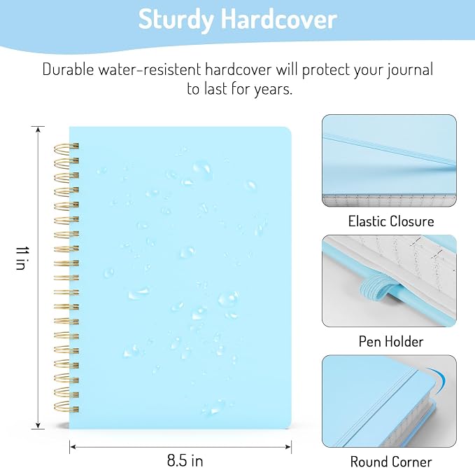 Forvencer A4 Lined Spiral Journal Notebook with 300 Numbered Pages, 11" X 8.5" Thick Journals for Writing with 100GSM Paper, Hardcover Notebooks with Contents for Work, School, Sky Blue