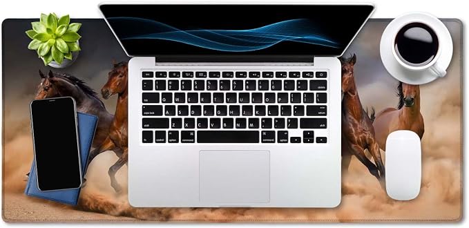 SSOIU Extended Gaming Mouse Pad (35.5x15.7 in), Large Non-Slip Rubber Base Mousepad with Stitched Edges, Waterproof Keyboard Mouse Mat Desk Pad for Work, Game, Office, Home - Running Horses