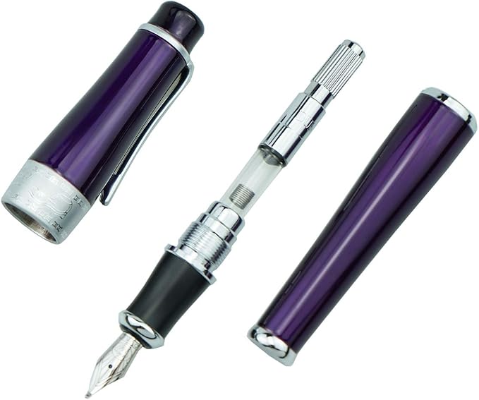 Asvine Luxury Purple Fountain Pen, Asian Calligraphy Bent Nib Fude Pen Fine to Broad Point by Duke Charlie Chaplin