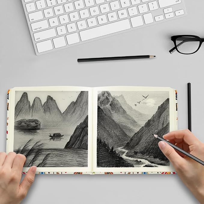 4.8" Square Pocket Sketch Book,Hardcover Art Sketchbook for Drawing Journal | Cloth Cover,80gsm Blank Paper,96Sheets,Lay-Flat,Portable Travel Creation Paint Diary Memo Planner,Dry Media.Circus Troup