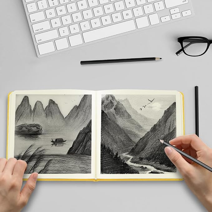 5x5" Pocket Sketch Book,80gsm Hardcover Art Sketchbook for Drawing Journal | PU Cover,Blank Paper,96Sheets/192Pages,Lay-Flat,Portable Travel Creation Paint Diary Memo Planner,Dry Media.Yellow
