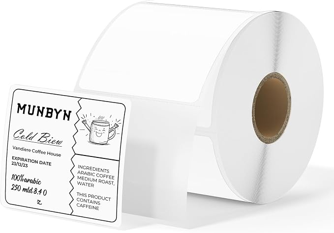 MUNBYN 2x2 Thermal Labels, 750 Sheets/Roll, White | Strong Adhesive & Perforated, Non BPA&BPS for Small Business, Barcode, Bakery, Shipping