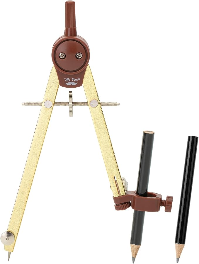 Mr. Pen- Metal Geometry Compass, Center-Wheel Design | Precision Drafting Compass with Pencil for School & Technical Drawing, Draws Circles up to 11 Inches Diameter