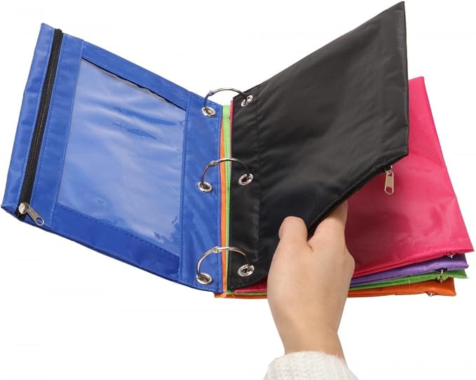 3-Ring Pen Pencil Pouch with Clear Window Stationery Bag Binder Case Classroom Organizers Blue