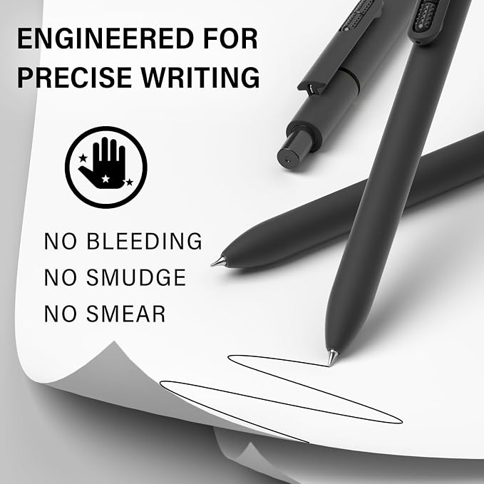 0.7mm Gel Pens Black Ink, 8 Pack Retractable Pens with Fidget Clip | Medium Point Smooth Writing, Quick-Drying, No Smudges, Stress Relief, Journaling, Note Taking, School, Office, Student/Adults