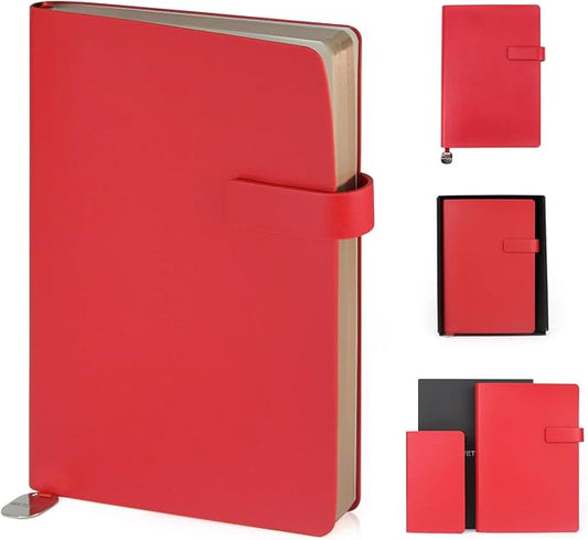 A5 Soft Cover Lined Notebook, Pen Holder & Gold Edges, 180° Lay Flat Journal, Large 5.7 x 8.4 in, Bookmark & Gift Box, Business Notebook for Work, Study, Travel(Red)