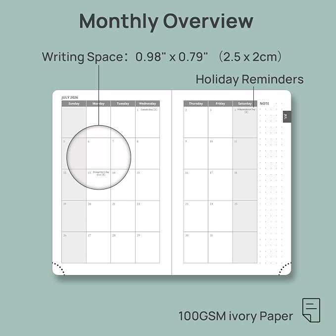 POPRUN 2026-2027 Academic Small Weekly Planner, 4" x 6.25" Purse Size Calendar, July 2026 to June 2027, Hardcover Appointment Book with Horizontal Layout, Hourly Time Slots - Black