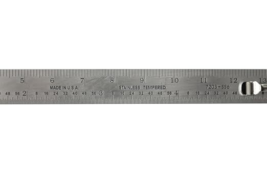 PEC Tools 6" Machinist Pocket Ruler - Stainless Steel Rule with Pocket Clip and Inch/Metric Conversion Table- mm and 64ths Graduations on Front, Metric Equivalents Chart on Back, Made in USA