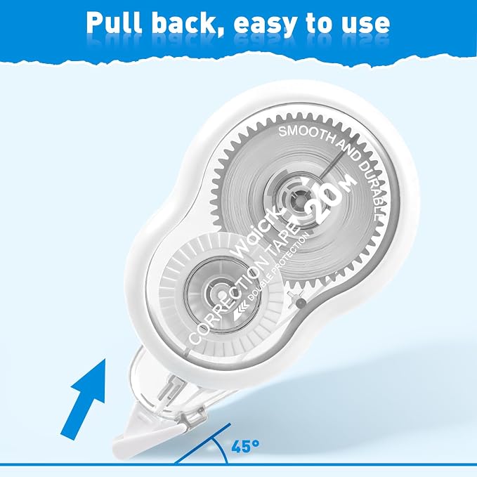Correction Tape with Dispenser, 65.6ft, Tear-Resistant, Easy-to-Use Applicator, for Office or School, 5-Pack (5, White)