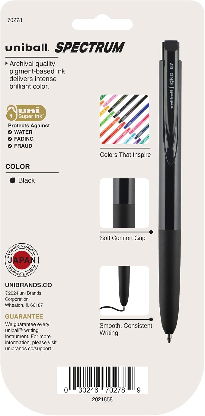 uniball Spectrum Retractable Gel Pens, Medium Point (0.7mm), Black Ink, 5 Pack