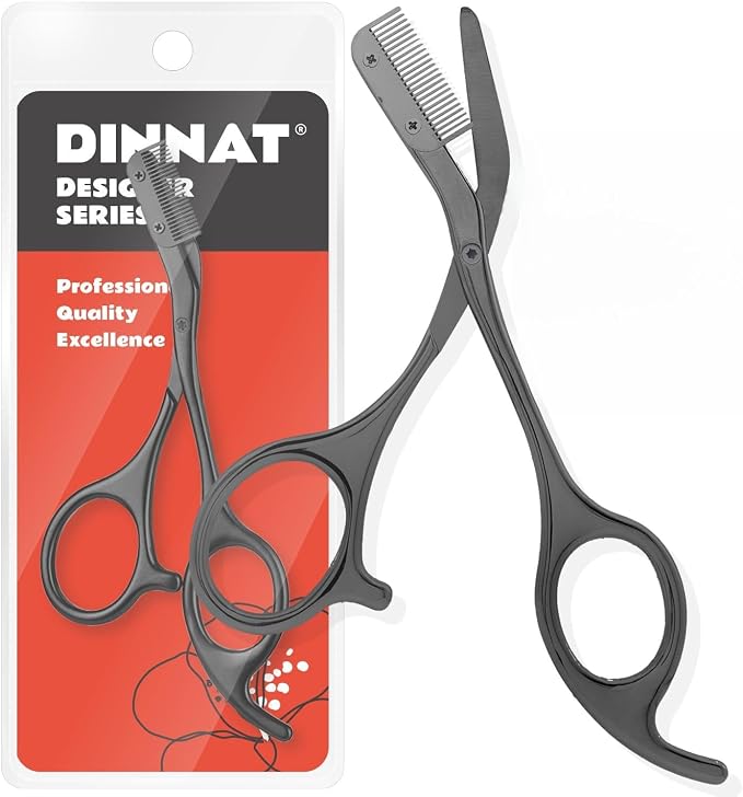 Eyebrow Scissors with Comb, Facial Grooming Scissors Kit, Professional Precision Eyebrow Trimmer,Perfect For Gifts for Men and Women (Black)