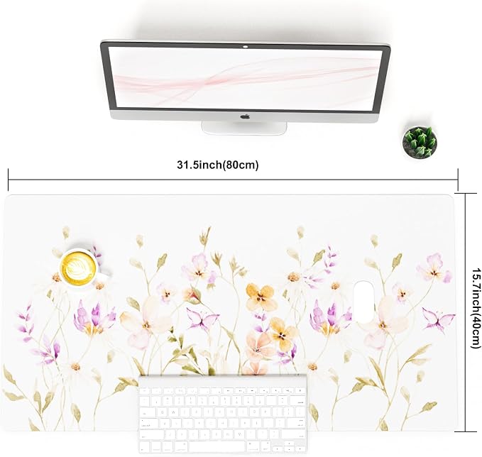 Colorful Star Floral Waterproof Office Desk Mat, 31.5" x 15.7" | Non-Slip Large Computer Gaming Mouse Pad, XXL PC Laptop Protector Pads, PU Leather Desk Writing Pads for Office Home
