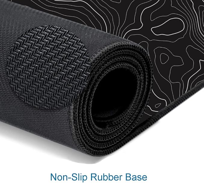 Gaming Mouse Pad, Large Topographic Mouse Pads for Desk, Non-Slip Rubber Base Mousepad, Keyboard Mouse Mat, Desk Pad with Stitched Edges, 31.5x11.8inch, Black Geographic Lines