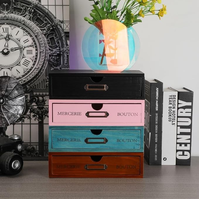 Wooden Storage Box Apothecary Drawers Vintage Wooden Drawers Wood Desktop Organizer with Drawers Countertop Drawers Library Card Catalog Cabinet Apothecary Cabinet（BLACK）