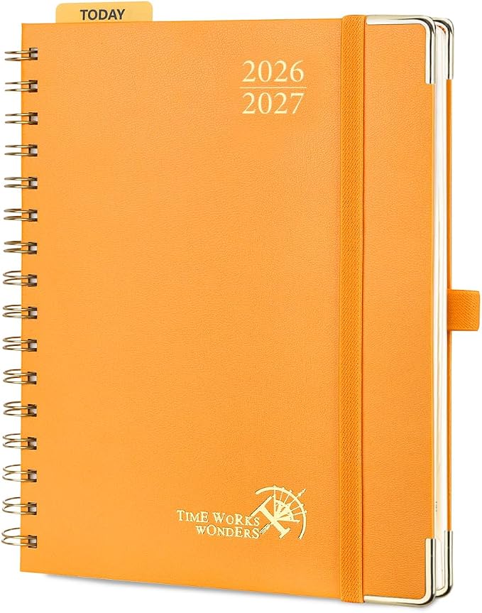 POPRUN 2026-2027 Weekly Planner 6.25" x 8.5" Weekly and Monthly Planner | Jul 2026 - Jun 2027 Daily Agenda Book with Hourly Schedule, Tabs, Hardcover, School and Office Supplies- Orange