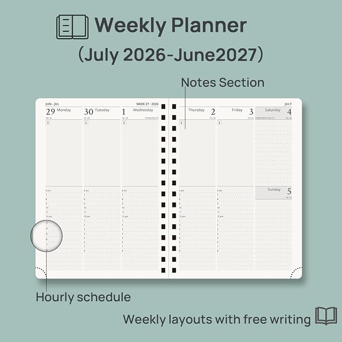 POPRUN 2026-2027 Weekly Planner 6.25" x 8.5" Weekly and Monthly Planner | Jul 2026 - Jun 2027 Daily Agenda Book with Hourly Schedule, Tabs, Hardcover, School and Office Supplies- Night Sky Navy Blue