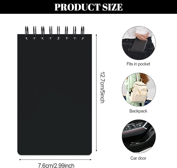 BESARME 10 Pcs Small Notepads 3x5, Spiral Pocket Notebook Bulk | Black Mini Lined Notepad, Memo Pads for Men, Students Back to School Gift