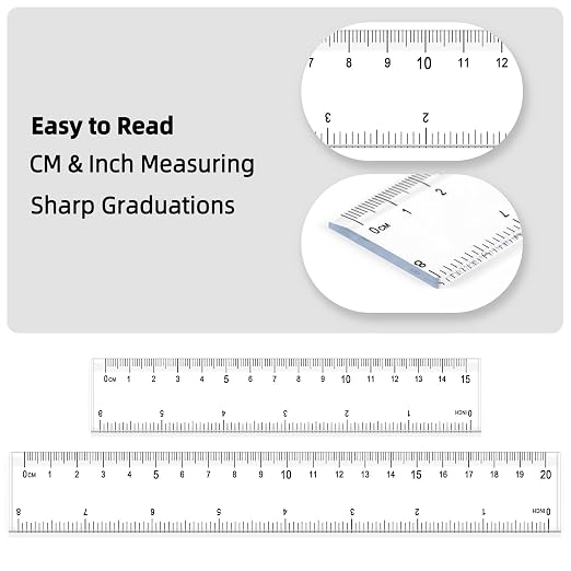 4 Pack Clear Plastic Rulers, 6 Inch & 8 Inch Straight Ruler Set, Transparent Metric & Inch Measuring Rulers for School, Office, Home, Kids, Drafting and Craft