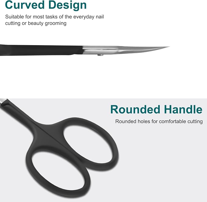 CGBE Cuticle Scissors, Extra Fine Curved Eyebrow Scissors, Black | Stainless Steel, Round Handle, Precise Pointed Tip, Hangnail And Dry Skin Trimming, Russian Manicure Care