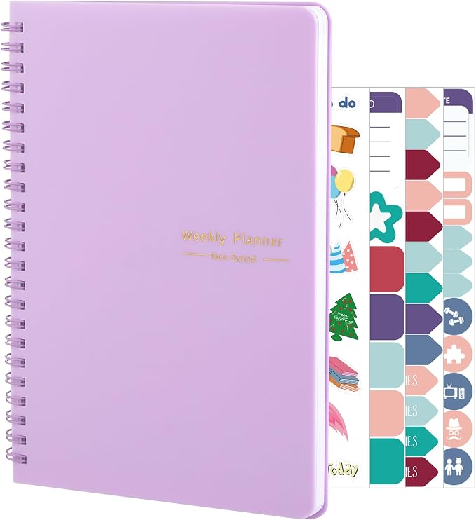 Thboxes Undated Weekly Planner with Habit Tracker, 52 Weeks To Do List Notebook A5 Weekly Goal Planner with Spiral Binding & Stickers Home Work School Supplies for Women Girls 8.2" x 5.7" - Purple