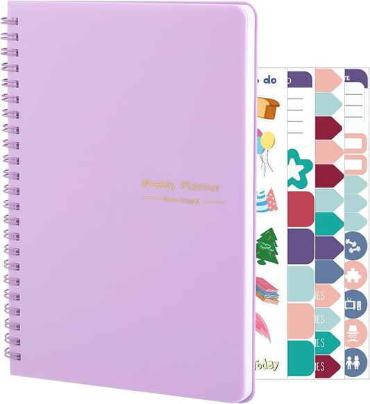 Thboxes Undated Weekly Planner with Habit Tracker, 52 Weeks To Do List Notebook A5 Weekly Goal Planner with Spiral Binding & Stickers Home Work School Supplies for Women Girls 8.2" x 5.7" - Purple